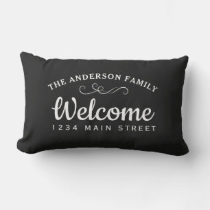 Elegante Welkom Zwart Gepersonaliseerde Familienaa Buitenkussen
