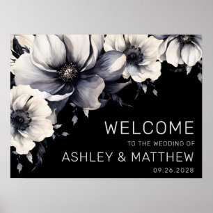 Elegante Welkom Zwart Witte Bloemen Welkomstbord Poster
