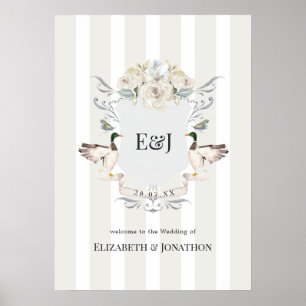 Elegante welkomstbord voor trouwfeest aan het meer poster