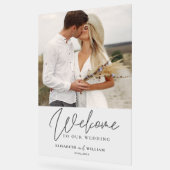 Elegante welkomstkalligrafie trouwfoto acryl bord (Hoek)