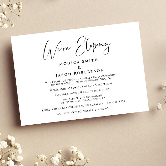 Elegante We're Eloping Trouwreceptie Uitnodiging