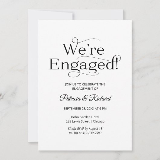 Elegante We're Engaged Verlovingsfeest Uitnodiging (Voorkant)