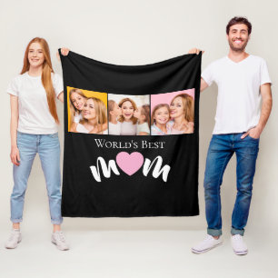 Elegante Wereld Beste Moeder Schattig Hart 3 Foto Fleece Deken