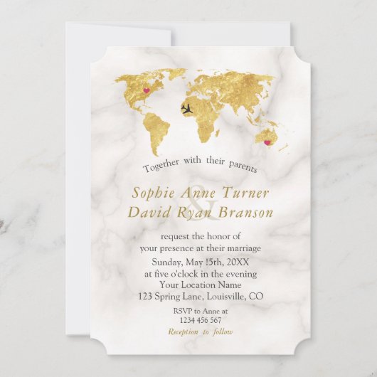 Elegante Wereldkaart Huwelijksreis Bestemming Goud Kaart (Voorkant)
