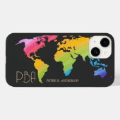 Elegante Wereldkaart Regenboog Pastel Monogrammed Case-Mate iPhone Case (Achterkant (horizontaal))