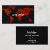 Elegante wereldkaart reisagent zwart visitekaartje (Voorkant / Achterkant)