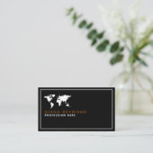 Elegante wereldkaart reisagent zwart visitekaartje (Staand voorkant)