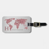Elegante Wereldkaart Roos Gouden Glitter Monogram Bagagelabel (Voorkant horizontaal)