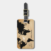 Elegante wereldreiziger monogram naam hout bagagelabel (Voorkant verticaal)