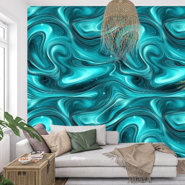 Elegante wervelende golven Vloeibare turquoise aga Behang (Elegant swirling Waves Liquid Turquoise Agate Wallpaper)