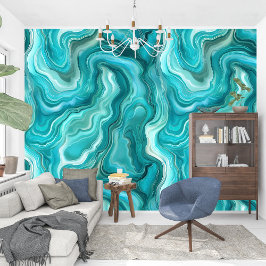 Elegante wervelende golven Vloeibare turquoise aga Behang