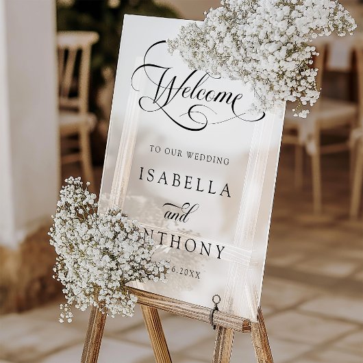 Elegante wervelende kalligrafie bruiloft welkom Fr Acryl Bord