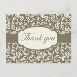 Elegante werveling damask bruiloft bedankkaart briefkaart