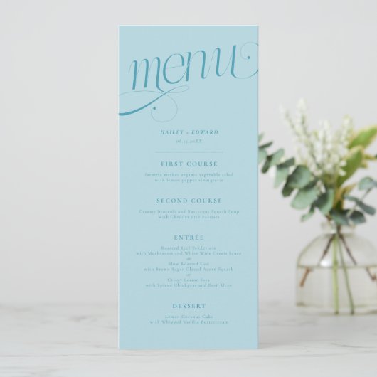 Elegante Werveling Turquoise Trouwmenu Menu (Staand voorkant)