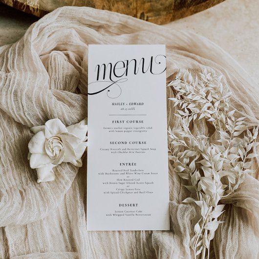 Elegante Werveling Witte Trouwmenu Menu