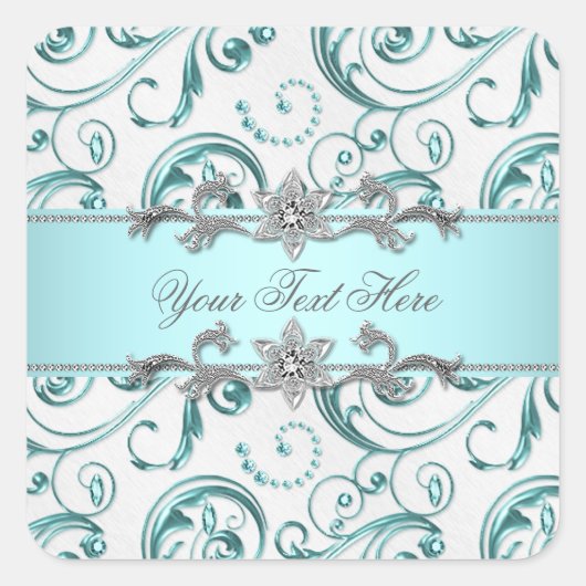 Elegante wervelingen Blauwgroen blauw Vierkante Sticker (Voorkant)