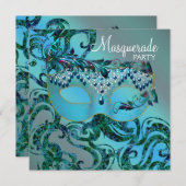 Elegante wervelingen Blauwgroen Blue Masquerade Pa Kaart (Voorkant / Achterkant)