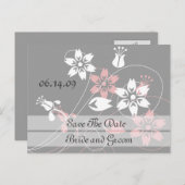 Elegante wervelingen en bloemen slaan de datum Bri Aankondigingskaart (Voorkant / Achterkant)