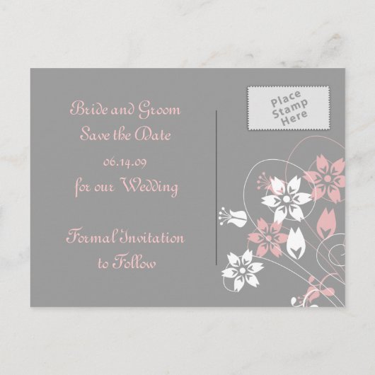 Elegante wervelingen en bloemen slaan de datum Bri Aankondigingskaart (Achterkant)