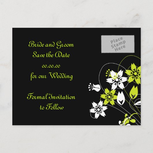 Elegante wervelingen en bloemen slaan de datum Bri Aankondigingskaart (Achterkant)