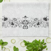 Elegante wervelingen  kant op witte damast theedoek (Gevouwen)