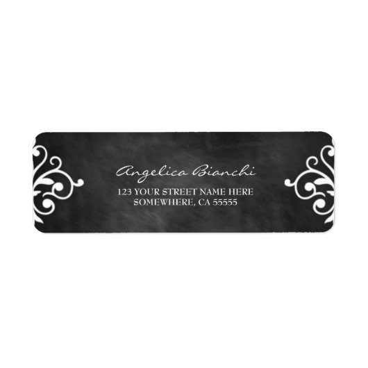 Elegante wervelingen krijtbord retour adres label (Voorkant)
