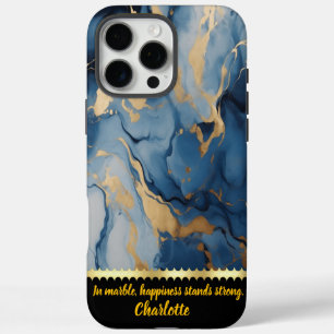 Elegante wervelingen van blauwe en gouden marmeren iPhone 16 pro max hoesje