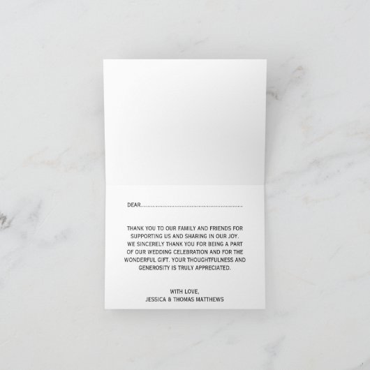Elegante wervelingen zwart & wit bruiloft dank u bedankkaart (Binnen)