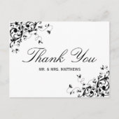 Elegante wervelingen zwart & wit bruiloft dank u briefkaart (Voorkant)