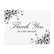 Elegante wervelingen zwart & wit bruiloft dank u