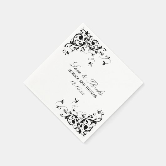 Elegante wervelingen zwart & wit bruiloft servette servetten (Hoek)