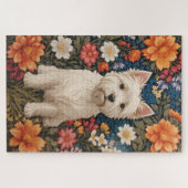 Elegante West Highland Terrier Kleurrijke Bloemen Legpuzzel (Horizontaal)