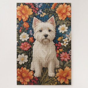 Elegante West Highland Terrier Kleurrijke Bloemen Legpuzzel