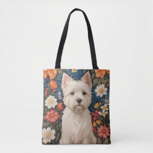 Elegante West Highland Terrier Kleurrijke Bloemen Tote Bag