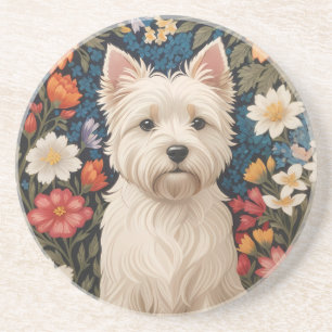 Elegante West Highland Terrier Kleurrijke Bloemen Zandsteen Onderzetter