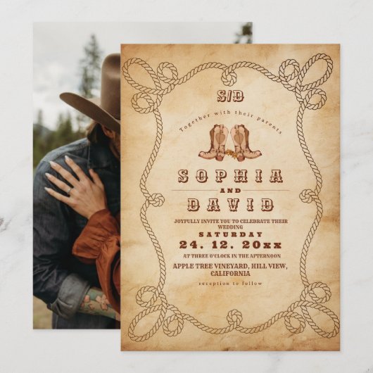 Elegante western cowboylaarzen bruiloft kaart (Voorkant / Achterkant)