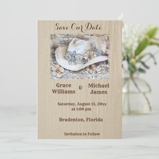 Elegante Westerne Boho bruiloft Save The Date (Staand voorkant)