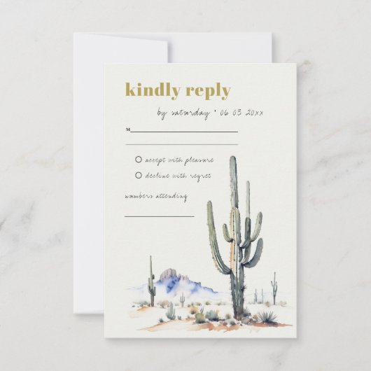 Elegante Westerne Cactus Desert Landscape Bruiloft RSVP Kaartje (Voorkant)