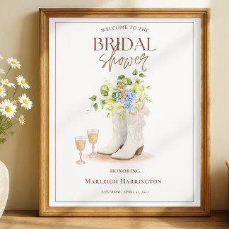 Elegante westernlaarzen bruidsfeest welkomstbord poster