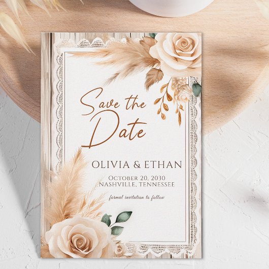 Elegante Westerse Rustieke Bloemige Bruiloft Save The Date