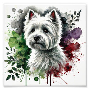 Elegante Westie Waterverf kunst Foto Afdruk