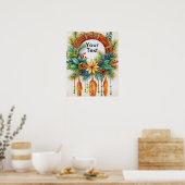 Elegante Whimsical Boho Kerst Krans Poster (Keuken)