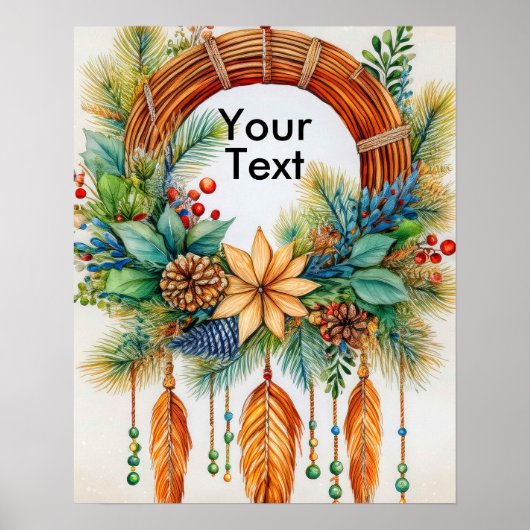 Elegante Whimsical Boho Kerst Krans Poster (Voorkant)
