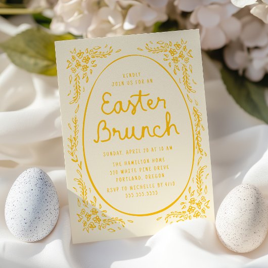 Elegante Whimsical Gele Pasen Brunch Uitnodiging