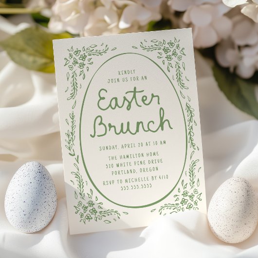 Elegante Whimsical Groene Pasen Brunch Kaart