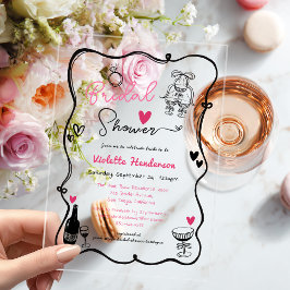 Elegante Whimsical Handgetekende Bruidsfeest Acryl Uitnodigingen