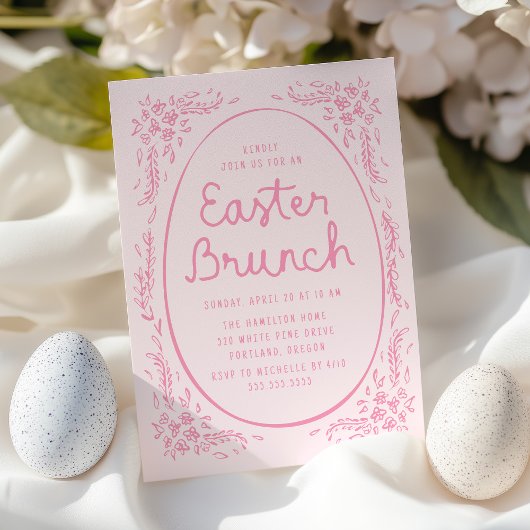 Elegante Whimsical Roze Pasen Brunch Uitnodiging
