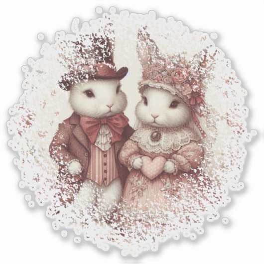 Elegante Whimsical Vintage Konijn Sticker (Voorkant)