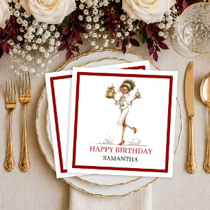 Elegante Whimsical Vrouw Diep Rode Schrift Servett Servet