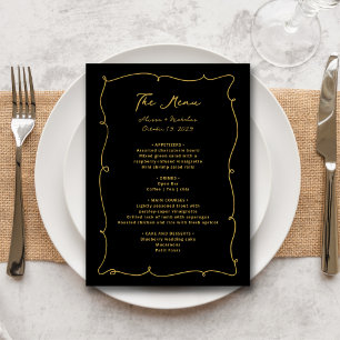 Elegante  Whimsical Zwart en Gouden Bruiloft Menu